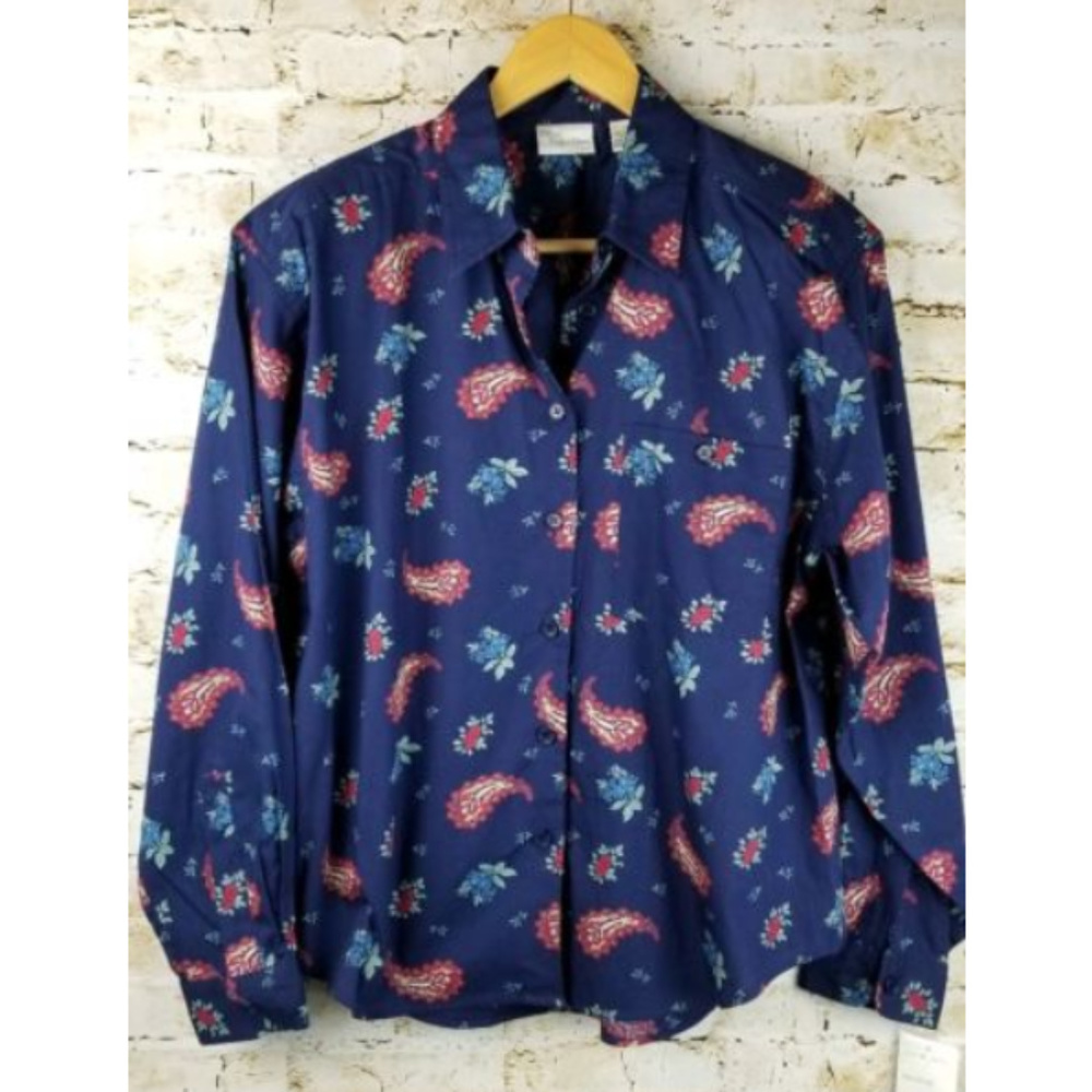 NWT Petite Projections Navy Blue Blouse SZ 16P